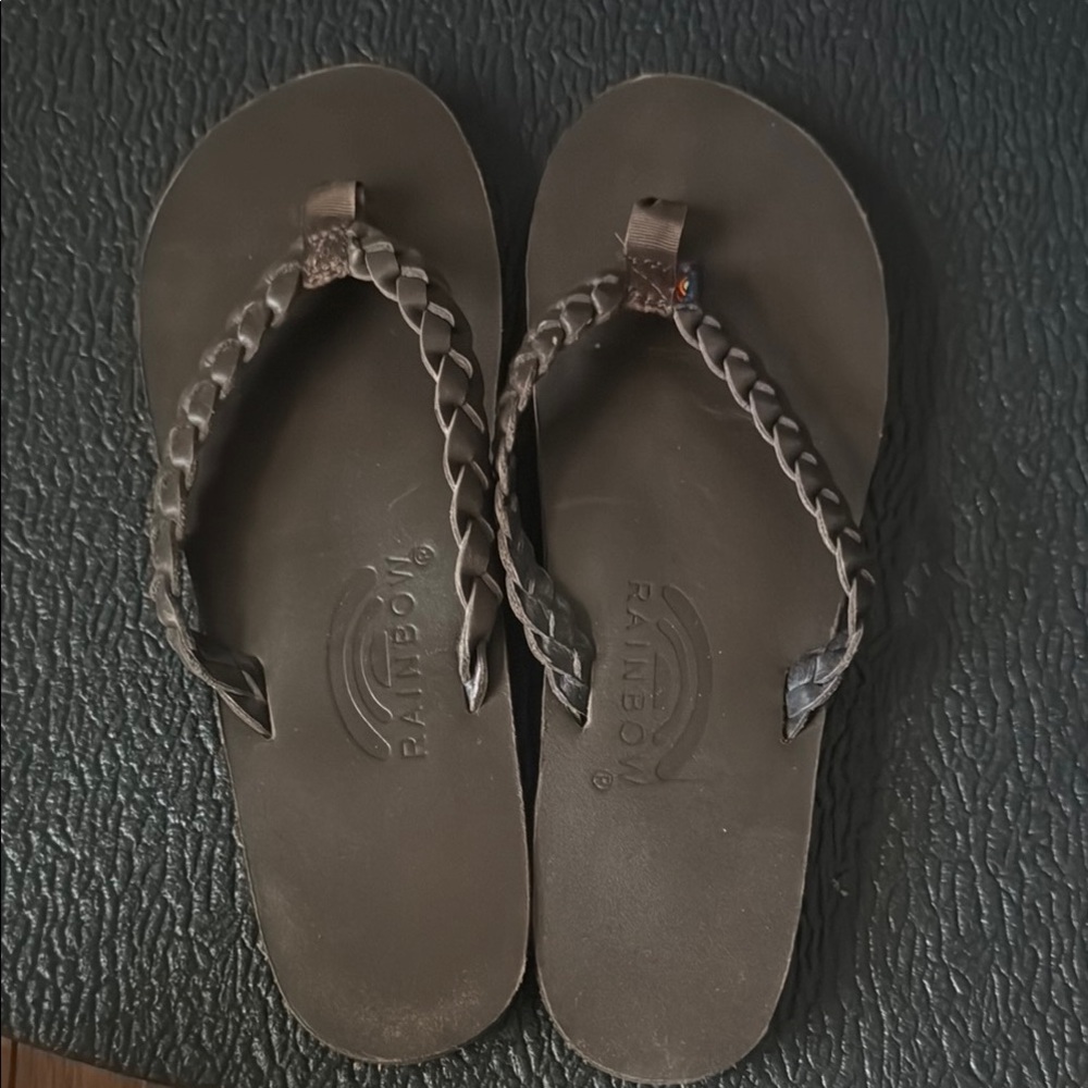 Rainbow Brown Braided Flip Flops